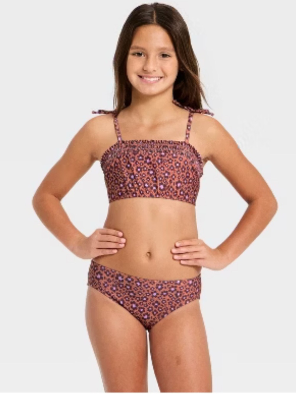 NWT- 8 Girls 
Quick dry whimsical pattern 
Floral Print Bikini - Rust and Purple
